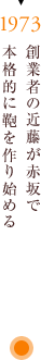 1973 創業者の近藤が赤坂で本格的に鞄を作り始める