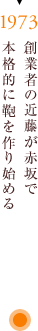 1973　創業者の近藤が赤坂で本格的に鞄を作り始める