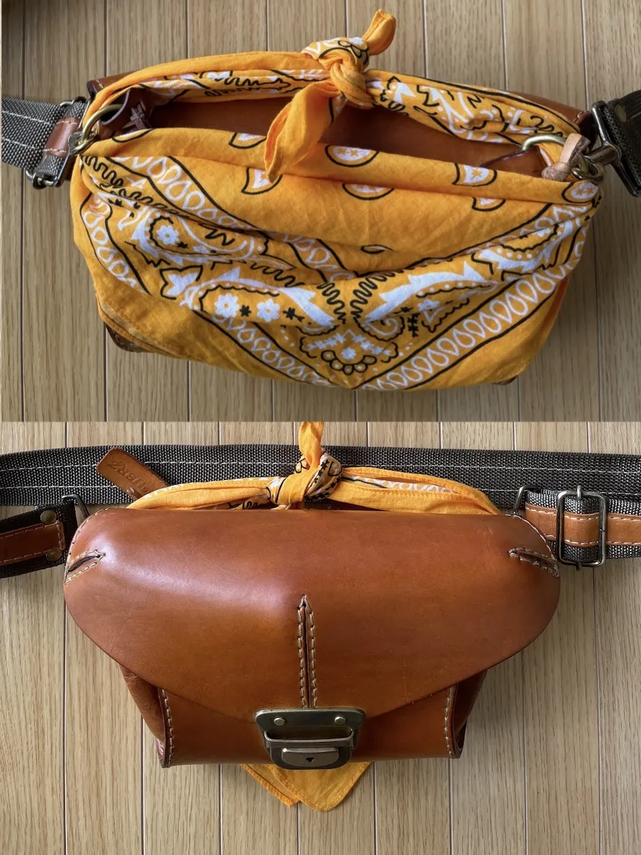 ハードレザーで立体フォルムを形成した2wayウエストボディバッグ