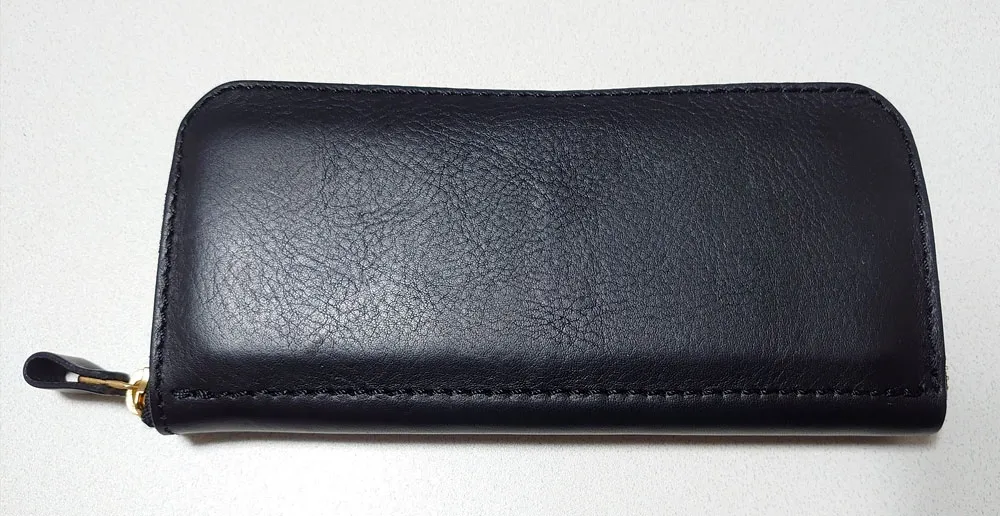 w*i様 ヘルツ ファスナー長財布WL-58 ブラック 5か所の収納スペースで一番人気のファスナー式の本革長財布 / 革