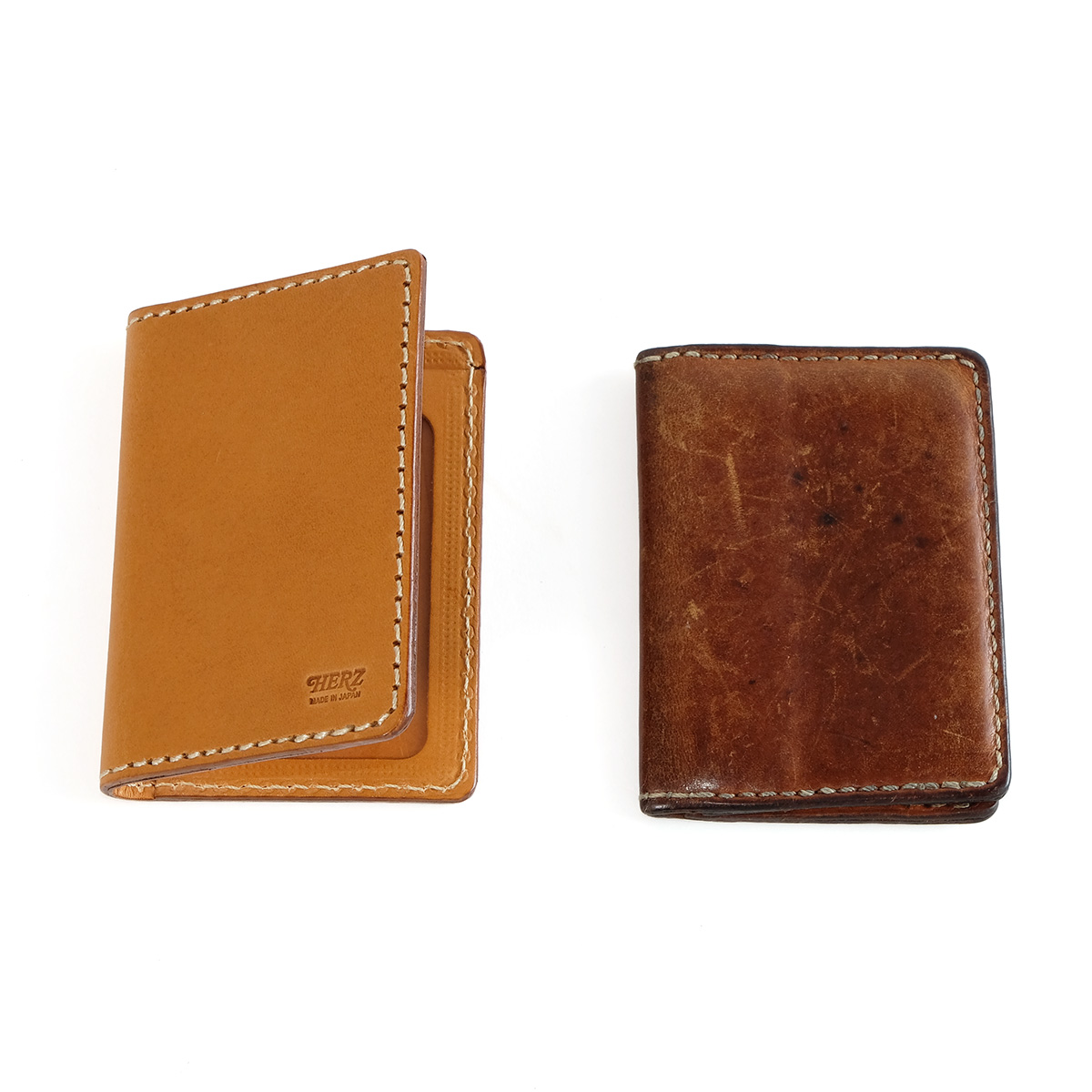 縦横2面収納で使いやすい特二つ折りの本革ダブルパスケース / 革鞄の