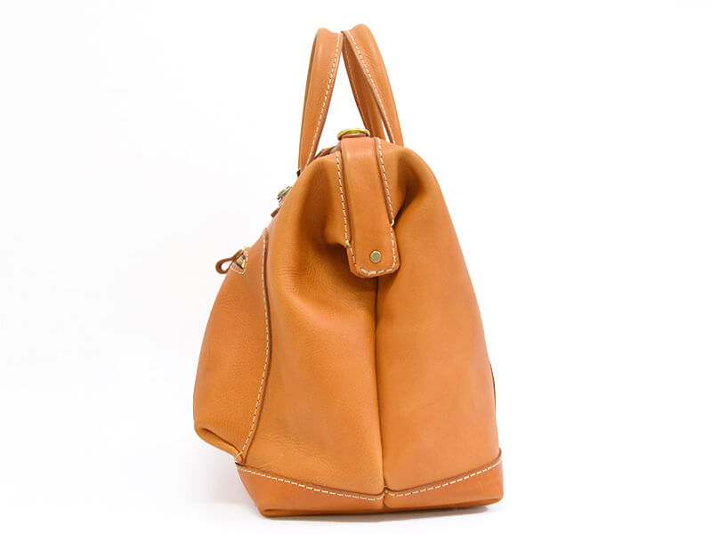 旅行に便利な大ポケット付きのソフトレザー口枠ボストンバッグ / 革鞄