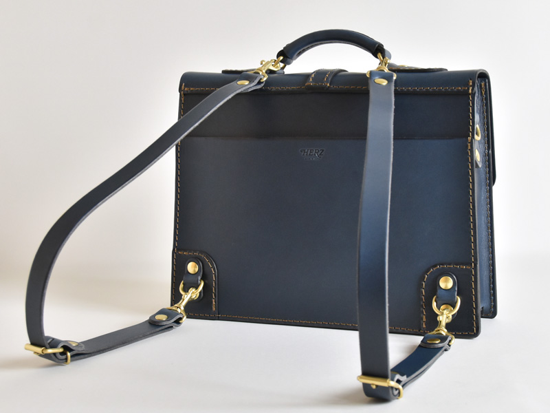 ネイビー特別仕様の1本ベルト3wayビジネスバッグ「革鞄のHERZ(ヘルツ 