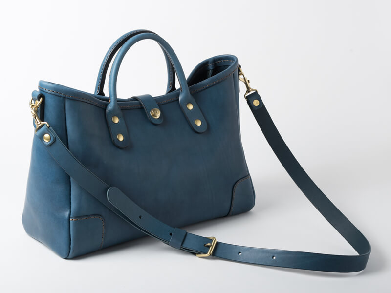 デニムブルー特別仕様の横型2wayトートバッグ「革鞄のHERZ(ヘルツ)公式 