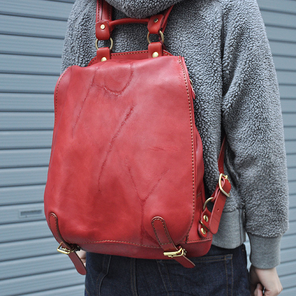 一点モノ・焼印鞄2013】総かぶせのリュック(BR-R-145-RD)の手作り革鞄