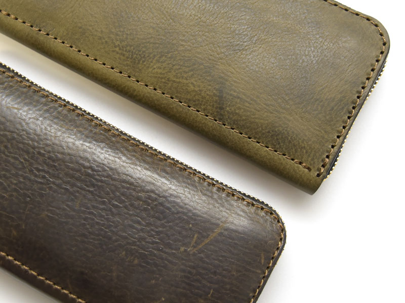 ダークグリーンのイタリア革で作ったL字ファスナーミニ財布「革鞄の 