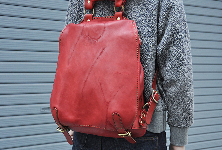 一点モノ・焼印鞄2013】総かぶせのリュック(BR-R-145-RD)の手作り革鞄