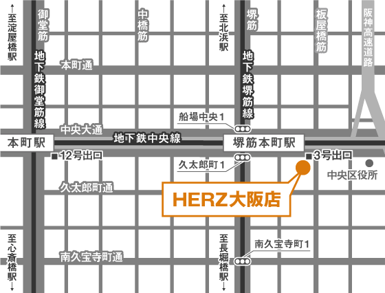 HERZ大阪店地図