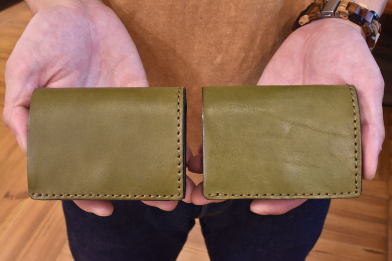 小型の二つ折り財布(WS-64) 革色グリーン